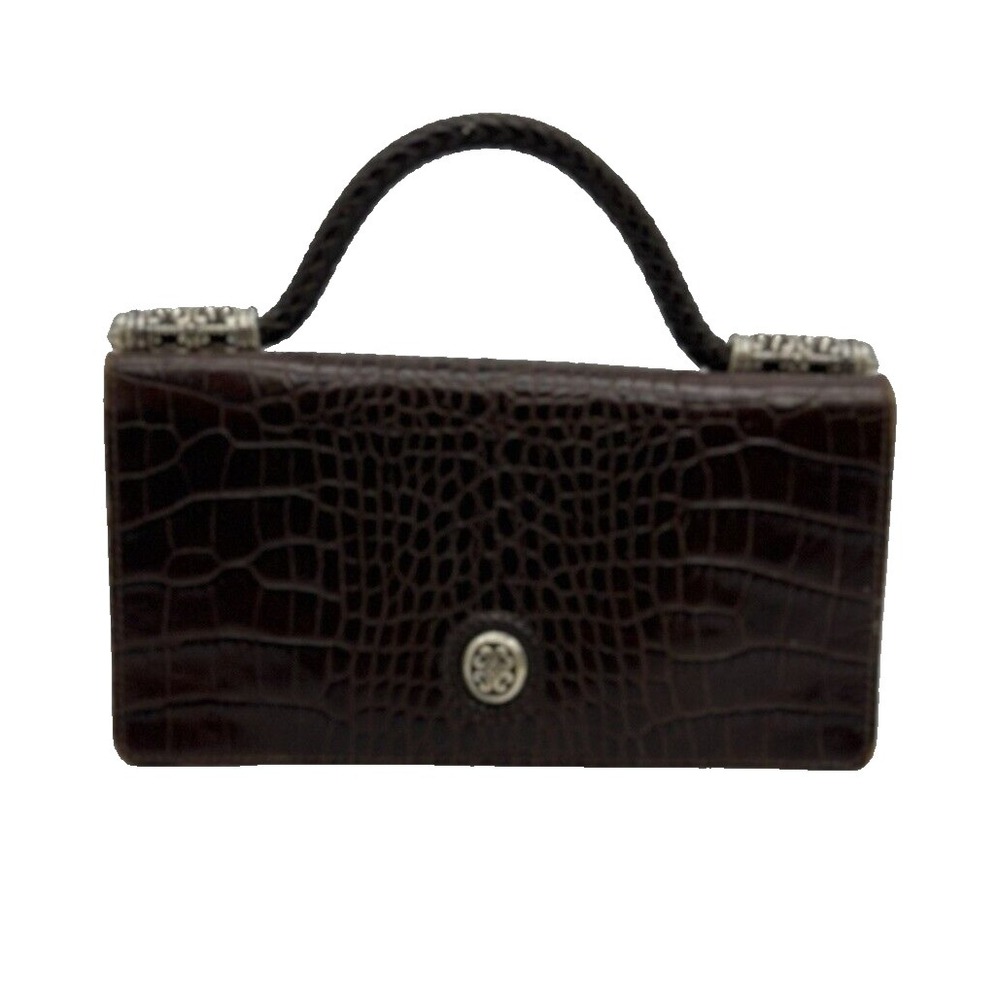 Vintage Brighton Purse Brown Leather Croc Embossed Convertible Bag 8 x 4